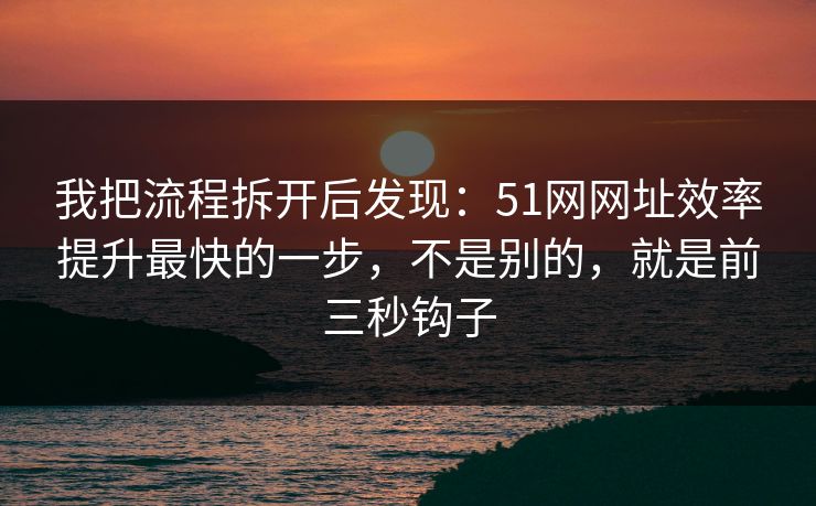 我把流程拆开后发现:51网网址效率提升最快的一步,不是别的,就是前三秒钩子