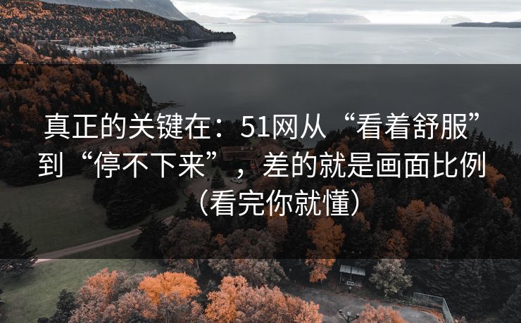 真正的关键在：51网从“看着舒服”到“停不下来”，差的就是画面比例（看完你就懂）