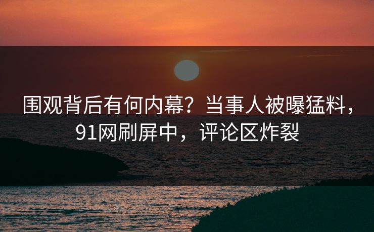 围观背后有何内幕？当事人被曝猛料，91网刷屏中，评论区炸裂